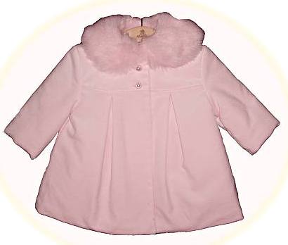 Baby coat and bonnet with fur trim and padded lining. From Abella.
